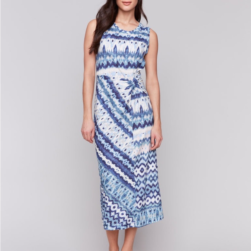 CHARLIE B Blue and White Sleeveless Sundress